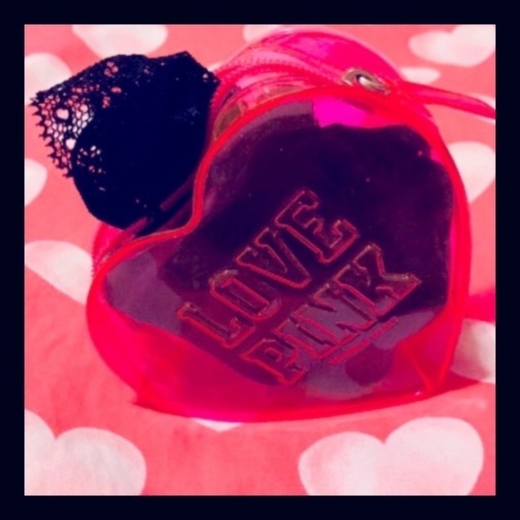 Victoria's Secret PINK Heart Pouch With Black V-String Thong Panties - Picture 2 of 5